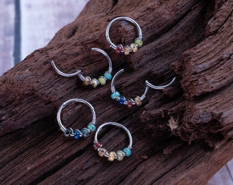 20G Clicker Nose Ring: 316L Steel Segment Hoop, Picasso Style