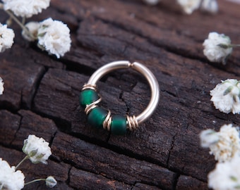16G 18G 20G Frosted Emerald Nose Ring, Cartilage Earring, Daith, Rook, Helix, 316L Stainless Steel, Silver, Gold Filled, Rose Gold