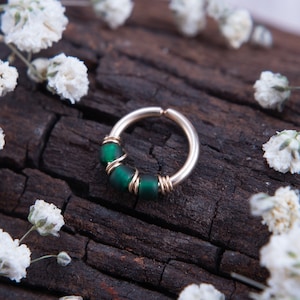 16G 18G 20G Frosted Emerald Nose Ring, Cartilage Earring, Daith, Rook, Helix, 316L Stainless Steel, Silver, Gold Filled, Rose Gold