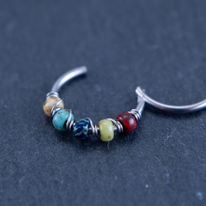 Colourful Clicker Hinged Segment Hoop, 20G Small Nose Ring Ring or Helix Hoop, 316L Steel, Implant Grade Titanium 8mm Nose Ring