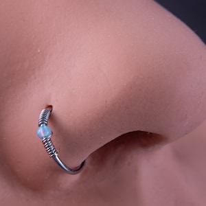 Opal Thin Nose Ring, Cartilage Earring, Daith, Rook, Helix, Silver, Gold Filled, Rose Gold Filled, Stainless Steel 20G 22G