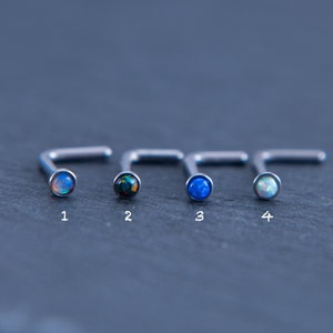 2mm Opal Nose Stud 20G L Shape 316L Stainless Steel White Green Blue