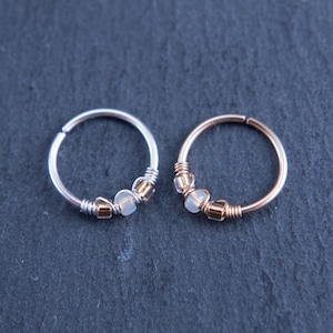 Gold Silver Snug Nose Hoop Ring or Thin Cartilage Earring 20G 22G