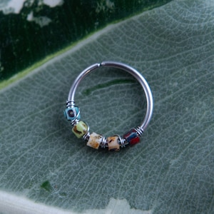 18G 20G Earth to Sky Picasso Colourful Boho Beaded Dainty Nose Hoop Conch or Cartilage Earring