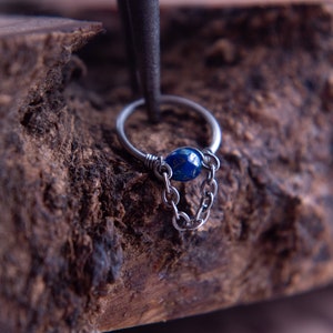 Blue Helix Hoop, Cartilage Earring, 316L Stainless Steel, Chain Piercing Ring 20G 22G