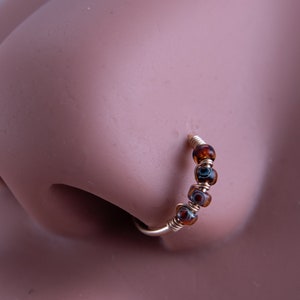20G 22G Picasso Smokey Topaz Nose Hoop Ring or Cartilage Earring