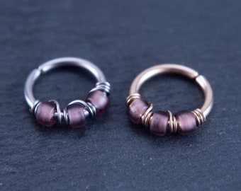 16G 18G 20G Frosted Amethyst Nose Ring, Cartilage Earring, Daith, Rook, Helix, 316L Stainless Steel, Silver, Gold Filled, Rose Gold