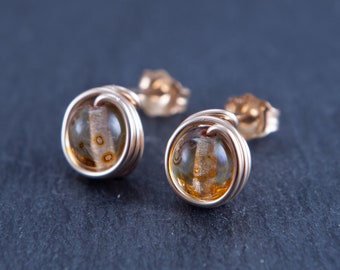 Golden Blush Czech Glass 14kt Gold Filled Large Stud Earrings