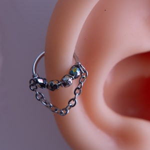 Etched Sparkle Helix Hoop, Cartilage Earring, 316L Stainless Steel, Chain Piercing Ring 20G 22G