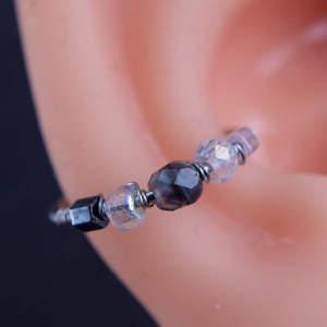 20G Black and White Marble Crystal Conch Earring 12mm Inside Diameter