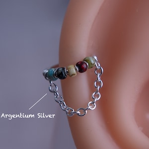 Thin Helix Hoop, Cartilage Earring, 316L Stainless Steel, Chain Piercing Ring 20G 22G