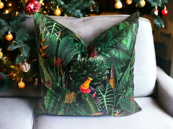 High-End Luxury Italian Velvet Pillow Cover Tropical Jungle Birds,Throw pillow Handmade Decorative Designed pillow