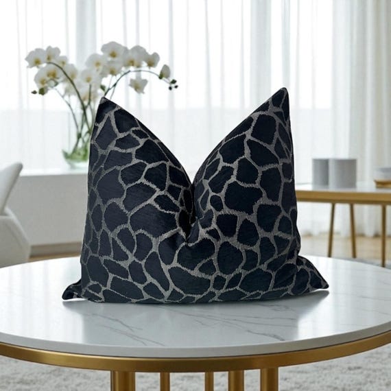 Luxury Black Velvet Pillow Cover | Porter & Stone Kenya Chenille | Silver Accent Cushion | Modern Sofa Decor | Elegant Throw Pillow