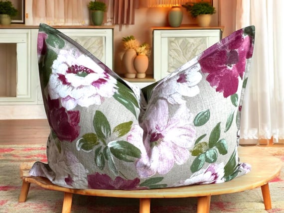 Luxury French 100% Natural Linen Pillow cover in hand painted flower /Handmade cushion /High End pillow/ Decorative /Designed / Both side