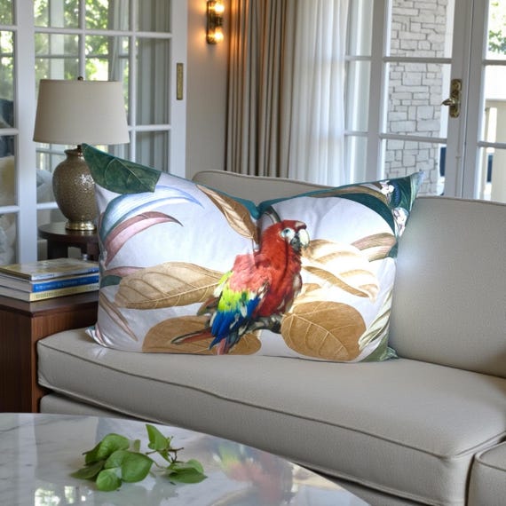 Luxury Tropical Parrot Velvet Pillow Cover: Handmade Home  Decor (15x22)