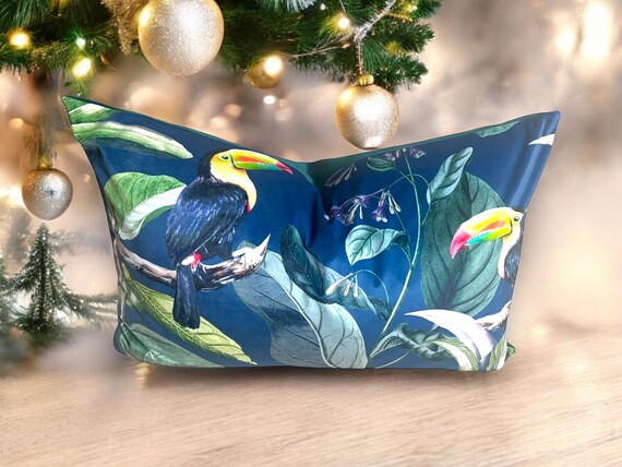 Handmade Tropical Toucan Velvet Pillow Cover - Aruba Green 20x26