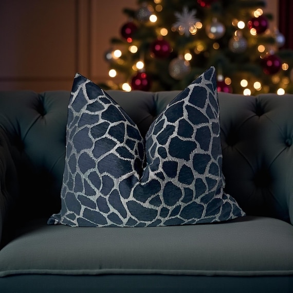 Handmade Chenille Pillow Cover: Porter & Stone Black Animal Spots on Silver