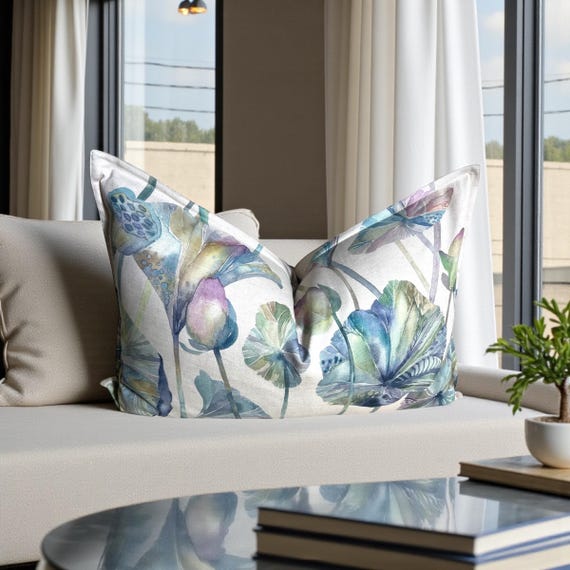 Handmade Lotus Leaf Pillow Cover: Voyage Maison Designer Linen Cushion 18x26