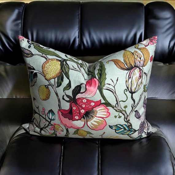 Ready to Ship Designer Fabricut Euphorbia Linen Pillow cover in Flowers Multi-Color/Handmade/ HighEnd Pillow/Decorative Pillow/Bothsided