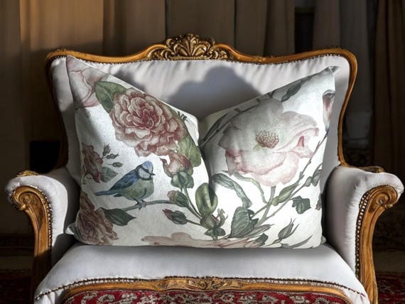 Luxury Voyager Maison Linen Cotton Pillow Cover - Nirvana Birds Design, Handmade Decorative Cushion