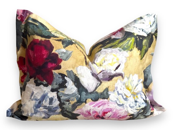 Luxury Designer Guild Octavia Floral Linen Pillow Cover - Handmade Double-Sided Decorative Cushion