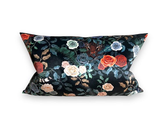 Luxury Handmade Bengal Tiger Velvet Lumbar Pillow Cover: Floral Jungle Decor