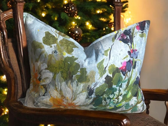 Handmade Floral Linen Pillow Cover: Designers Guild Aubriet Fuchsia, 19x26 Square