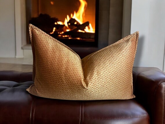 Luxury Gold Silk Cotton Pillow Cover - Italian Designer Fabric - Elegant Decorative Throw Pillow for Sofa, Bed, or Chair - Glam Home Decor