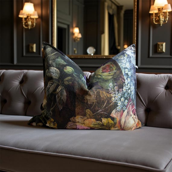 HighEnd Handmade Natural  Linen Pillow Cover: Designer Guild Floral, Double-Sided