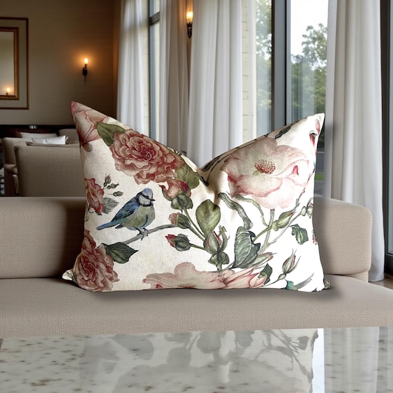 Luxury Voyager Maison Linen Cotton Pillow Cover - Nirvana Birds Design, Handmade Decorative Cushion