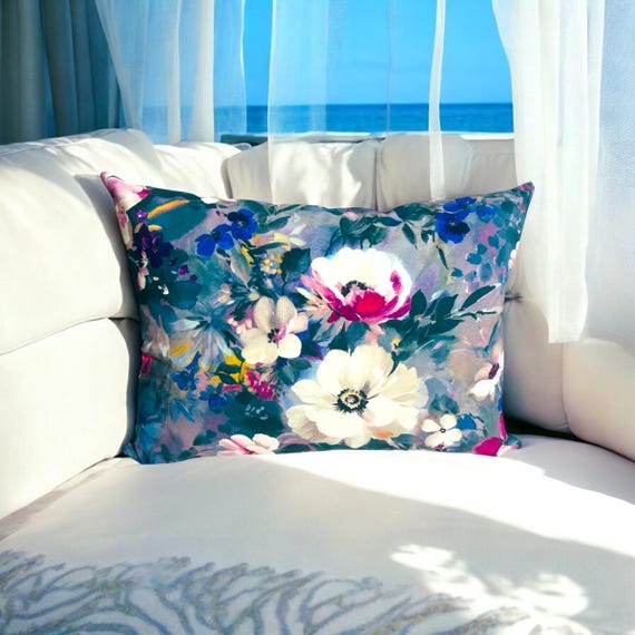 Luxury Floral Velvet Pillow Cover 18x24 – Clarke and  Clarke Rugosa Damson & Bravo Royal – Handmade Cushion – Designer Decorative Pillow