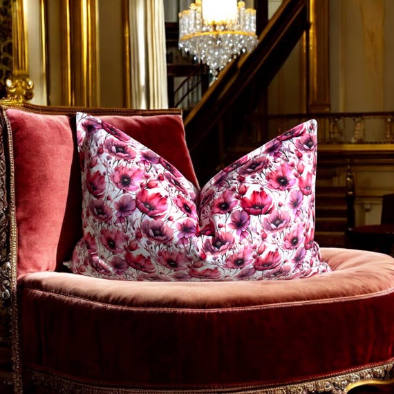 Luxury Velvet Pillow Cover 18x26  – Italian Doris collection Pink Beauty– Floral Throw Cushion – Double sided Pillow – Handmade Decor