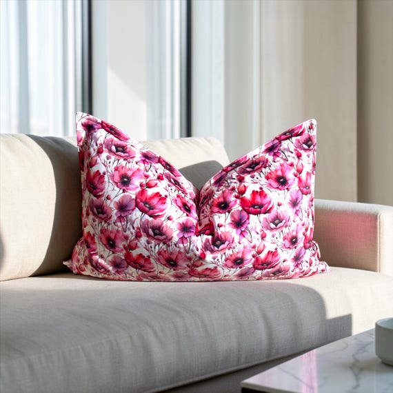 Luxury Handmade Velvet Pillow Cover: Pink Floral Designer Cushion (18x26 inches)