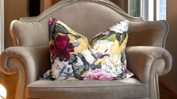 Luxury Designer Guild Octavia Floral Linen Pillow Cover - Handmade Double-Sided Decorative Cushion