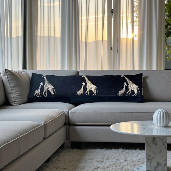 Luxury Handmade Giraffes Velvet Bolster Pillow Cover : Porter and Stone Designer Fabric 10x40”