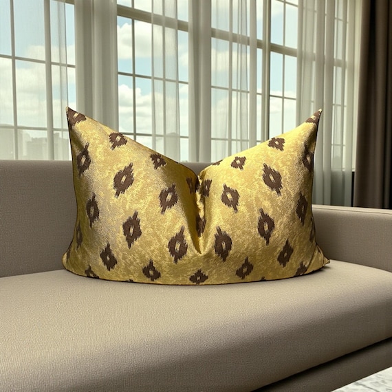 Luxury Accent Gold Art Deco  Pillow Cover: Italian Silk Cotton, Glam Decor (16x26)