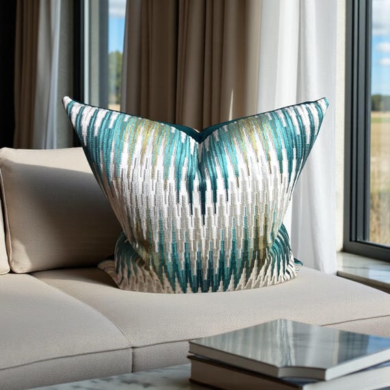 Luxury Handmade Geometric Romo Quintero Jade Pillow Cover: Luxury Turquoise Gold Velvet, 22x22