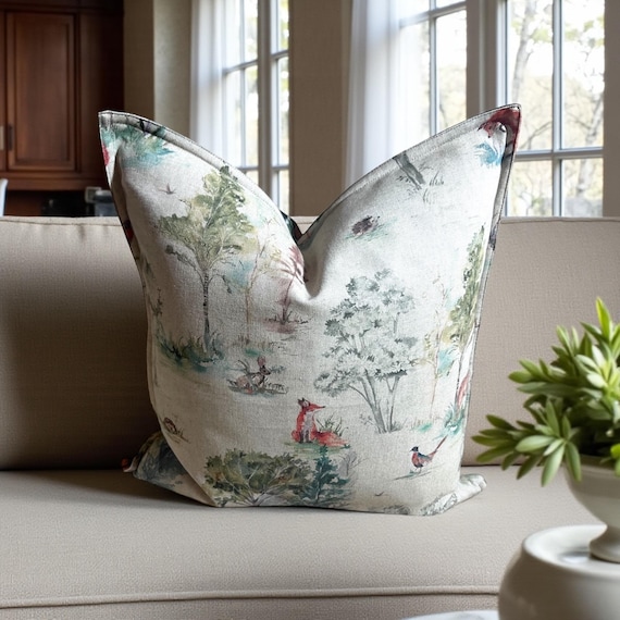 Linen Christmas Pillow Cover: Deer Forest, Scottish Tartan Back