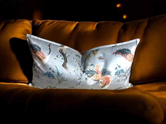 Japanese Crane Velvet Lumbar Pillow Cover: Art of the Loom Designer Fabric