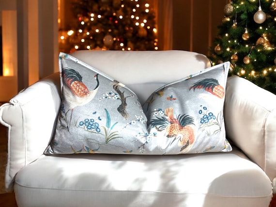 Luxury High-End Designer Art of the Loom Natsuki Mamoritai Velvet Japanese Crane Handmade Lumbar Pillow Cover Interior Decorative Designed