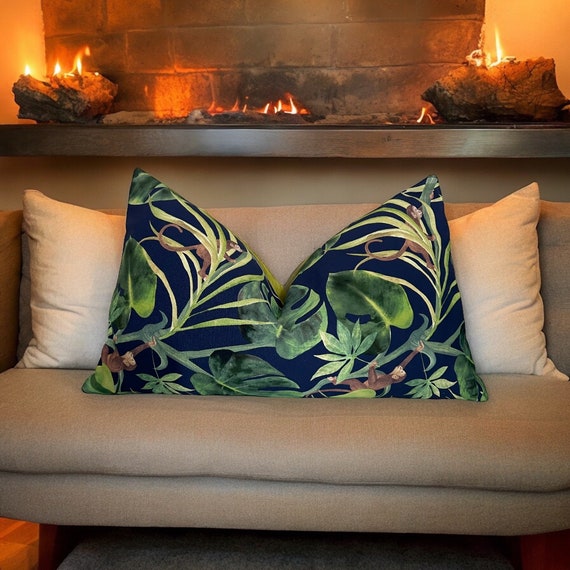 Luxury High End Designer Clarke&Clarke Linen/Cotton Pillow Cover in Monkey Business,  IndigoF0998/02-  Handmade Pillow Interior Decorative