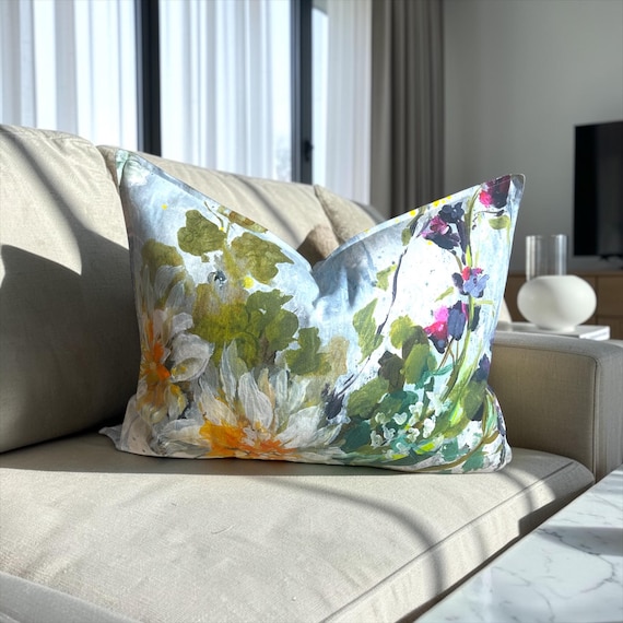 HighEnd Handmade Floral Linen Pillow Cover: Designers Guild Aubriet Fuchsia, 19x26 Square