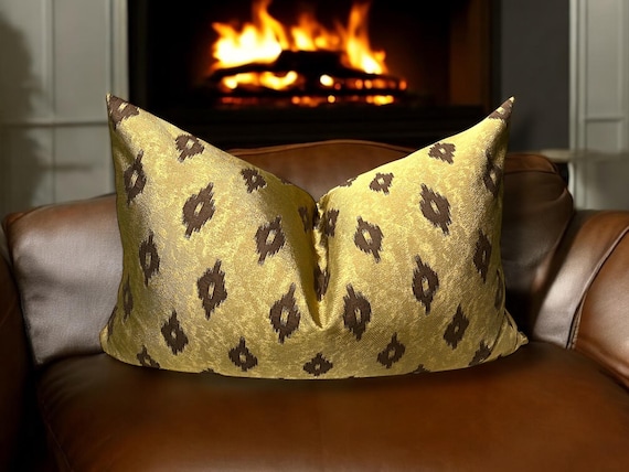 Luxury Gold Silk Cotton Pillow Cover - Italian Designer Fabric - Elegant Decorative Throw Pillow for Sofa, Bed, or Chair - Glam Home Decor