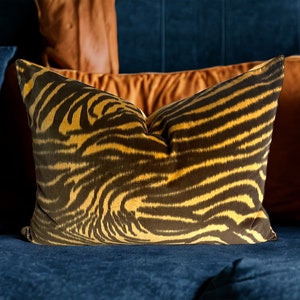 Zebra Print Velvet Pillow Cover: Harlequin Equidae Onyx Amber, 17x24 Rectangle