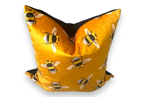Luxury Designer Italian  Velvet Pillow Cover in  Bees ,Decorative Cushion, HighEnd pillow, Handmade 18x18 inch Pillow