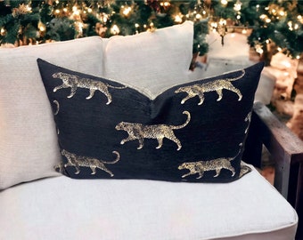 Luxury HighEnd Designer Porter and Stone  Leopard  Noir Velvet Handmade Cusion Cover Designed Interior Decorative