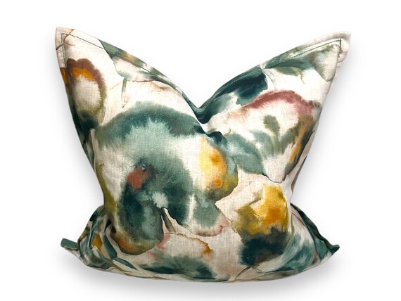 Luxury Casamance Melumbo Natural Linen Pillow Cover in water flowers-HighEnd Pillow-Handmade pillows- Decorative Cushion - 24x24 inches