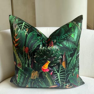 Luxury Handmade Italian Velvet Pillow Cover: Tropical Jungle Birds Design
