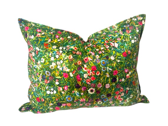 Luxury Gustav Klimt Italian Garden Velvet Pillow Cover 18x24 – Handmade Floral Cushion Both Sides Same Fabric – Designer Art Throw Pillow