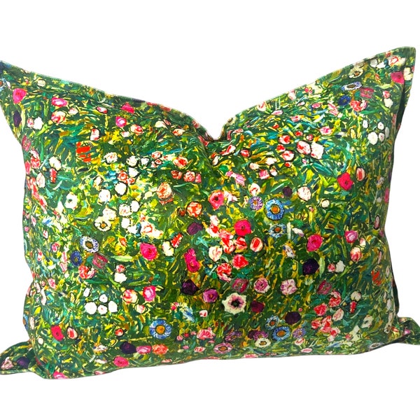 Luxury Gustav Klimt Velvet Pillow Cover in Italian Garden/HighEnd Pillow/Velvet Decorative Pillow/ Throw Pillow/Handmade Floral Pillow/Desig